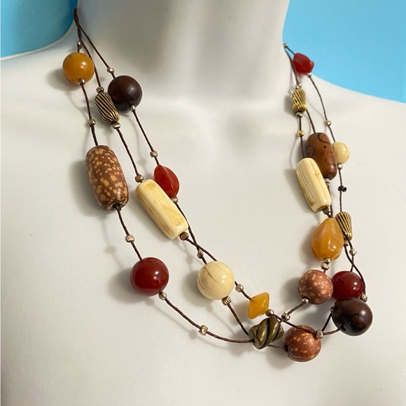 Triple Strand Bohemian Natural Bead Necklace - Picture 10 of 10
